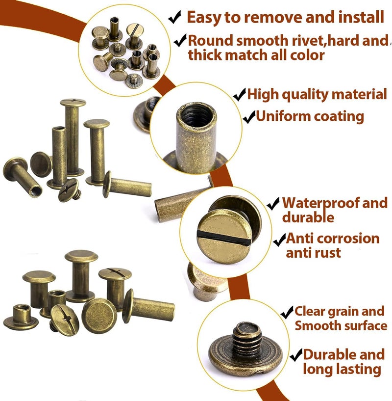 Socell 120Sets Chicago Screws Kit, 6 Sizes Chicago Screws for Leather,Binding Screws Leather Rivet kit for Crafts, Clothing, Shoes, Belts, Bags, and Custom-Made Items(Bronze, M5*4,5,6,8,10,12) - Image 3